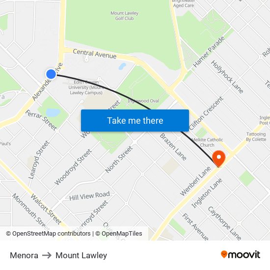 Menora to Mount Lawley map