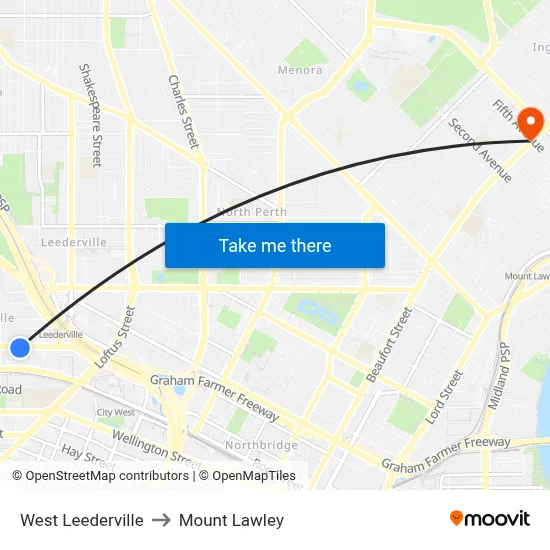 West Leederville to Mount Lawley map