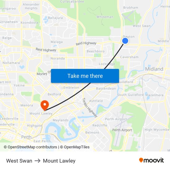 West Swan to Mount Lawley map