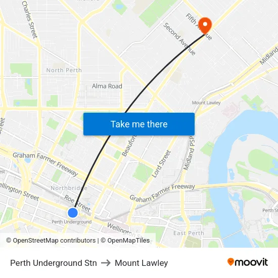 Perth Underground Stn to Mount Lawley map