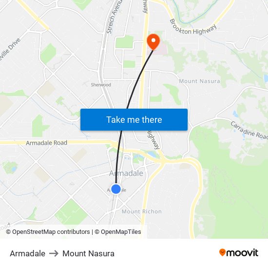 Armadale to Mount Nasura map