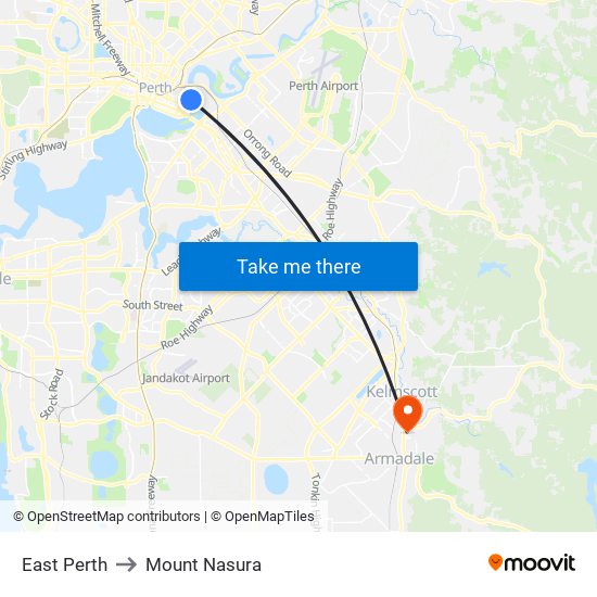 East Perth to Mount Nasura map