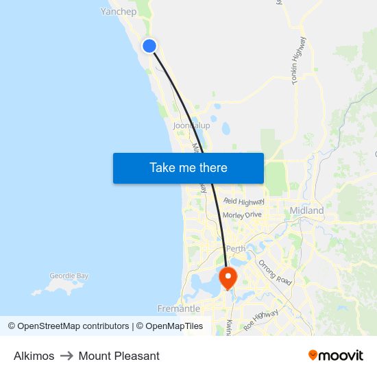Alkimos to Mount Pleasant map
