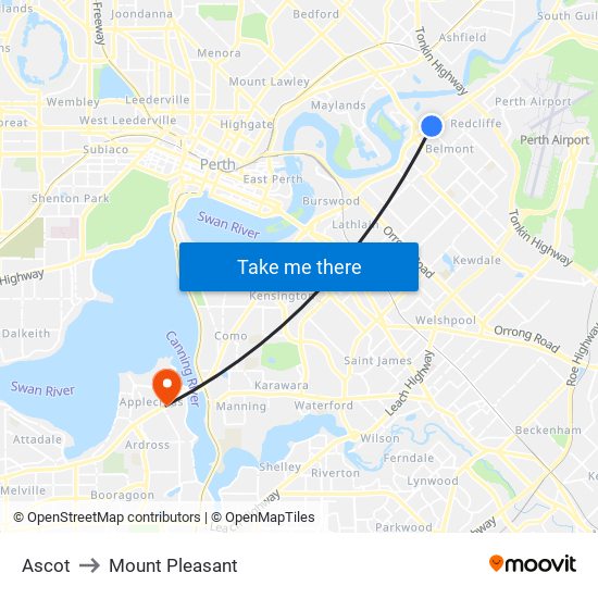 Ascot to Mount Pleasant map