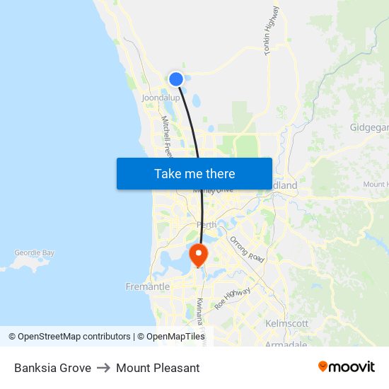 Banksia Grove to Mount Pleasant map