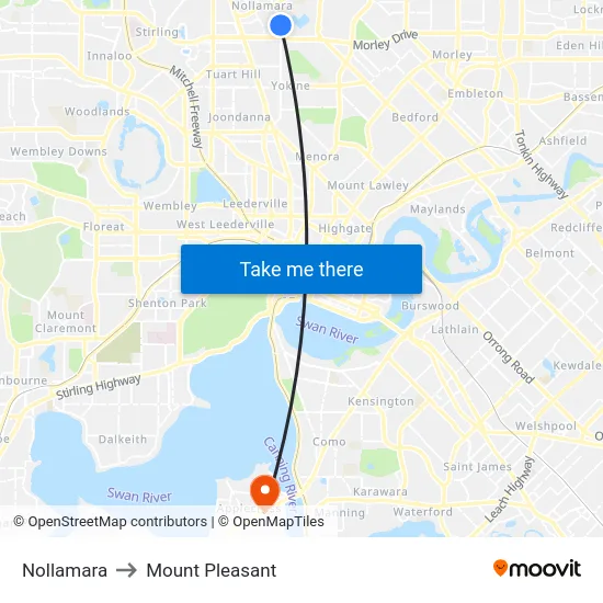 Nollamara to Mount Pleasant map