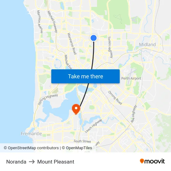 Noranda to Mount Pleasant map
