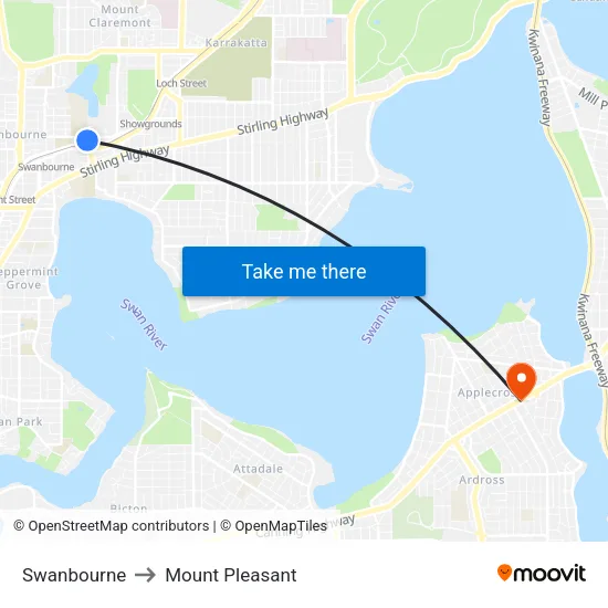 Swanbourne to Mount Pleasant map