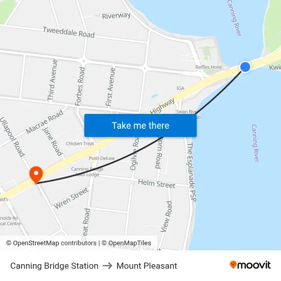 Canning Bridge Station to Mount Pleasant map