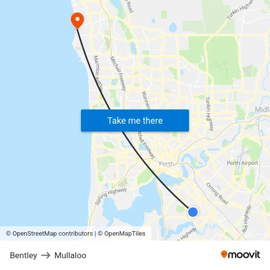 Bentley to Mullaloo map