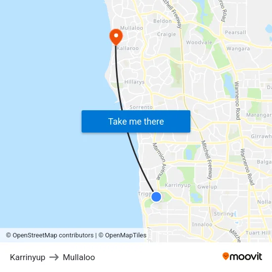 Karrinyup to Mullaloo map