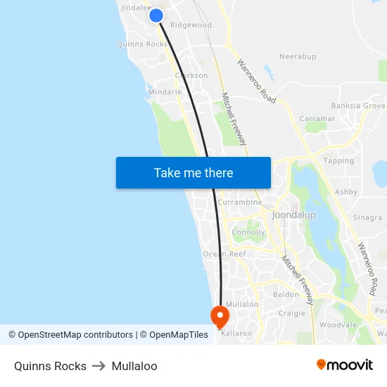 Quinns Rocks to Mullaloo map