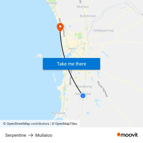 Serpentine to Mullaloo map
