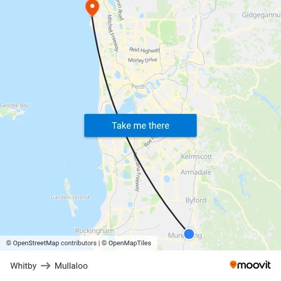 Whitby to Mullaloo map