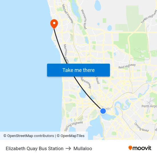 Elizabeth Quay Bus Station to Mullaloo map