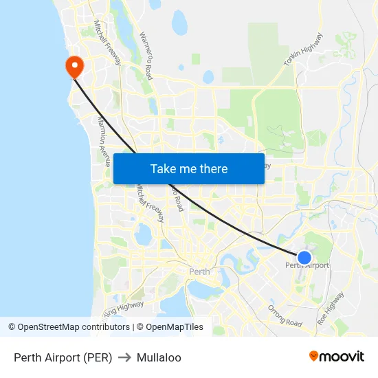 Perth Airport (PER) to Mullaloo map