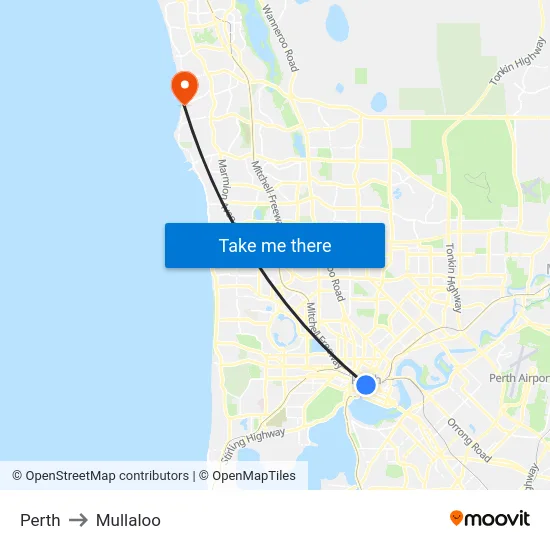 Perth to Mullaloo map