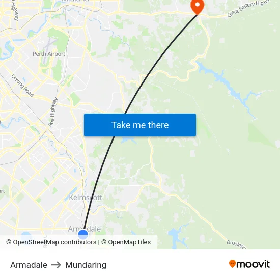 Armadale to Mundaring map