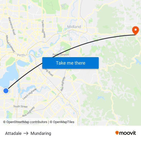 Attadale to Mundaring map