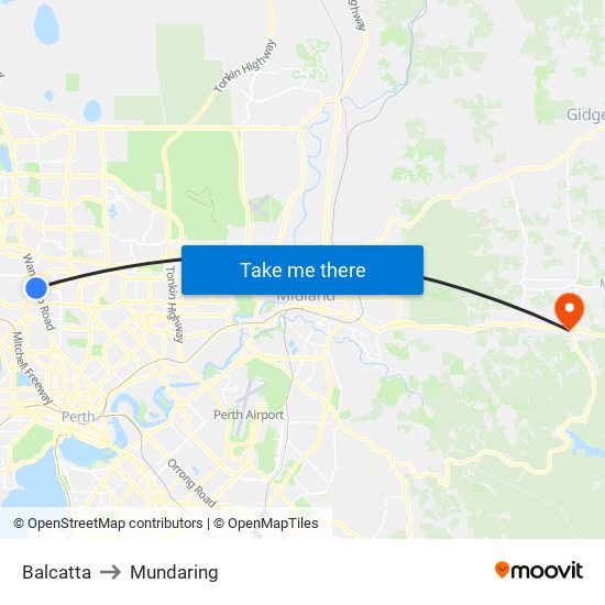 Balcatta to Mundaring map