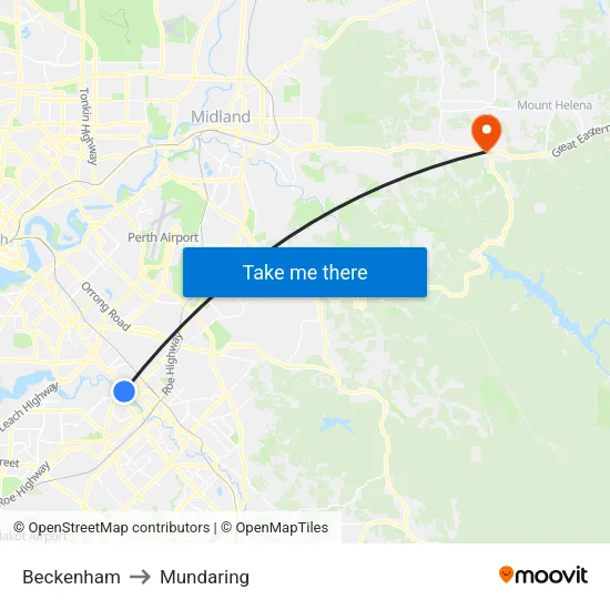 Beckenham to Mundaring map