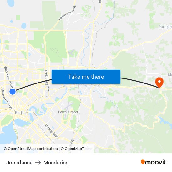 Joondanna to Mundaring map