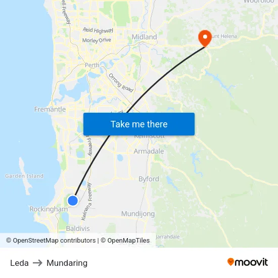 Leda to Mundaring map
