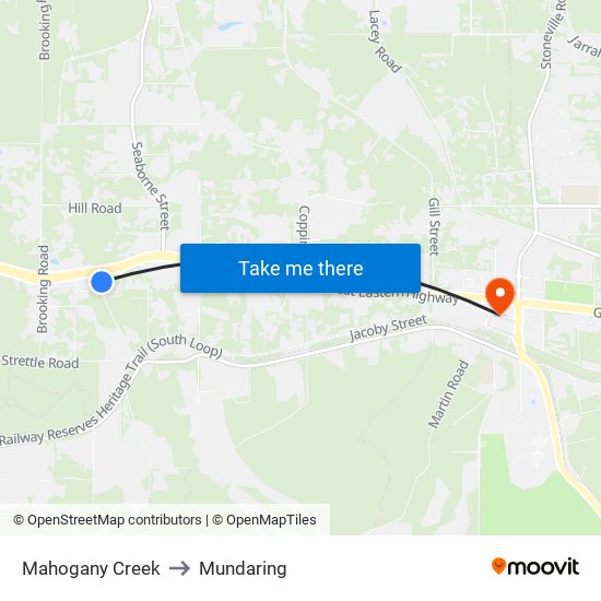 Mahogany Creek to Mundaring map