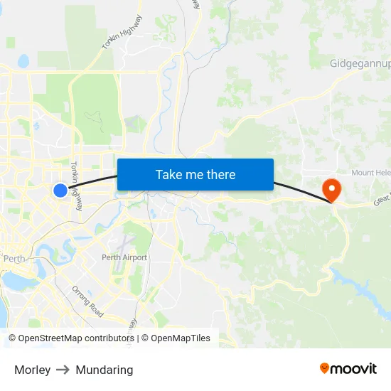Morley to Mundaring map