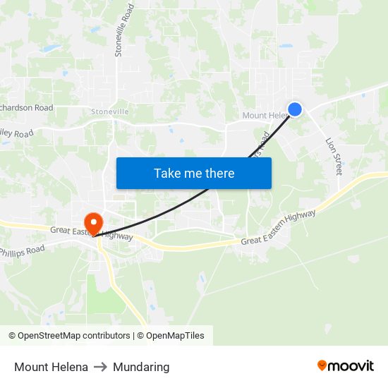 Mount Helena to Mundaring map