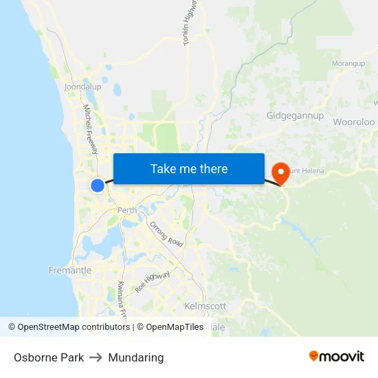 Osborne Park to Mundaring map