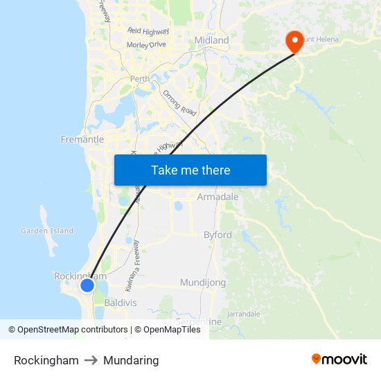 Rockingham to Mundaring map