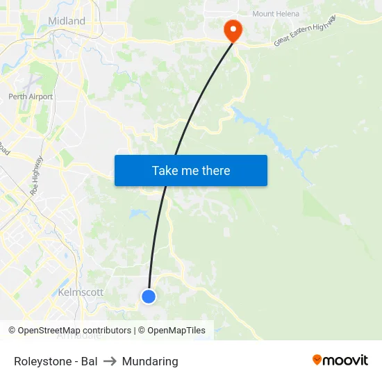 Roleystone - Bal to Mundaring map