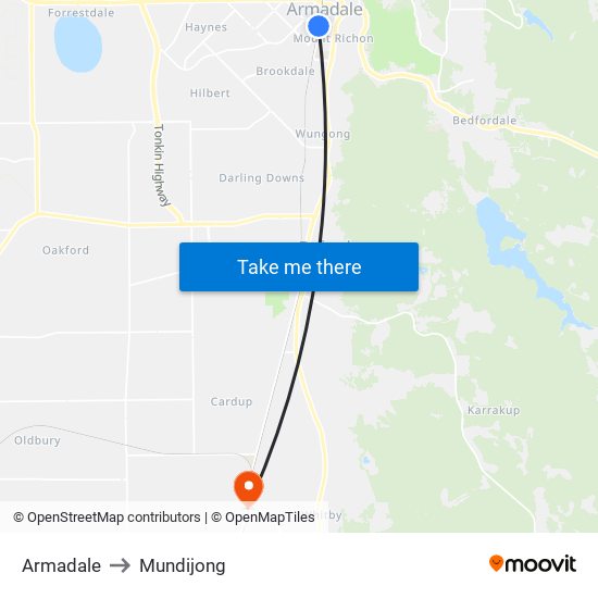 Armadale to Mundijong map