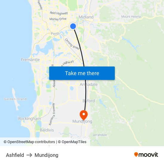 Ashfield to Mundijong map