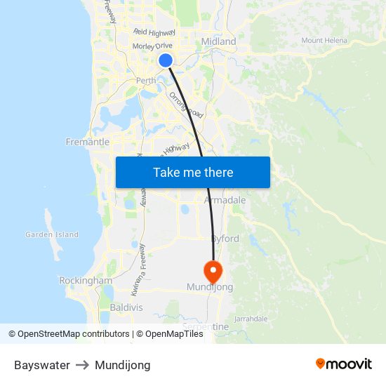 Bayswater to Mundijong map