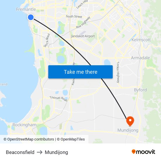 Beaconsfield to Mundijong map