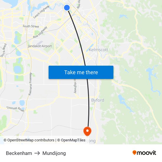 Beckenham to Mundijong map