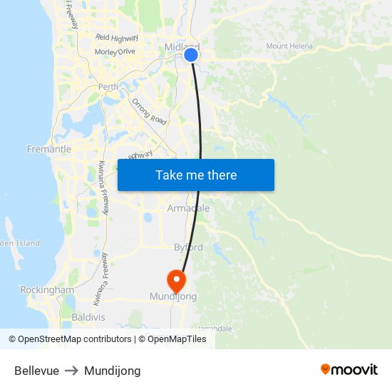 Bellevue to Mundijong map