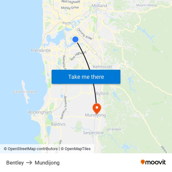 Bentley to Mundijong map