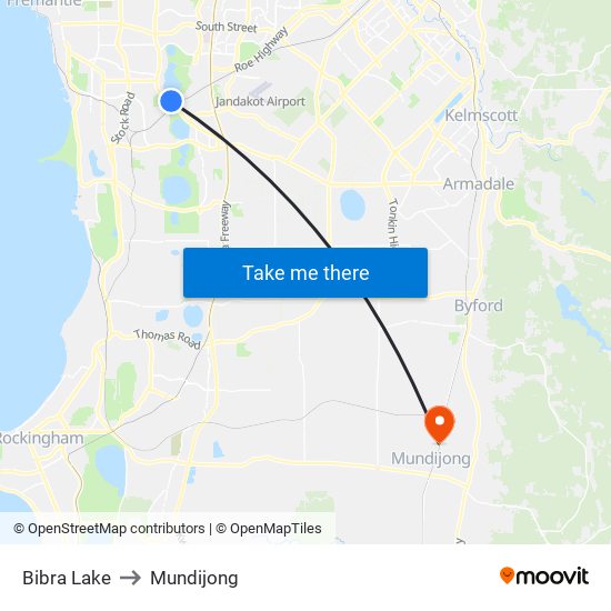 Bibra Lake to Mundijong map