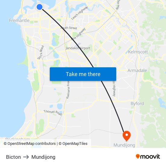 Bicton to Mundijong map
