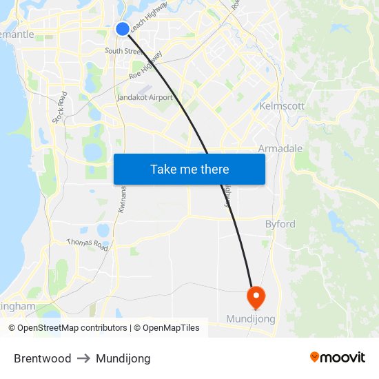 Brentwood to Mundijong map