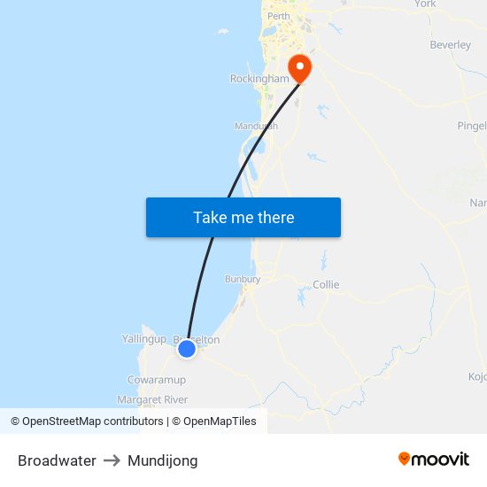 Broadwater to Mundijong map