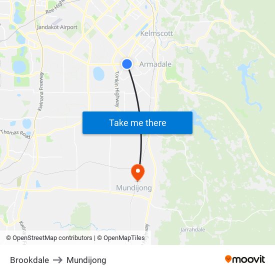 Brookdale to Mundijong map