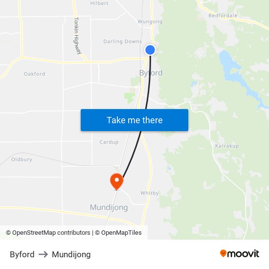 Byford to Mundijong map