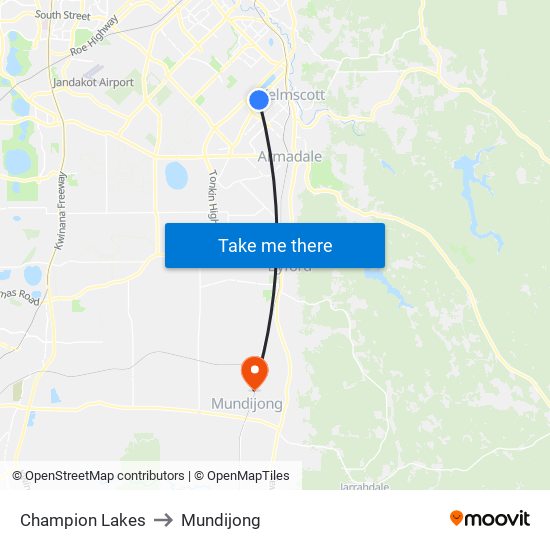 Champion Lakes to Mundijong map