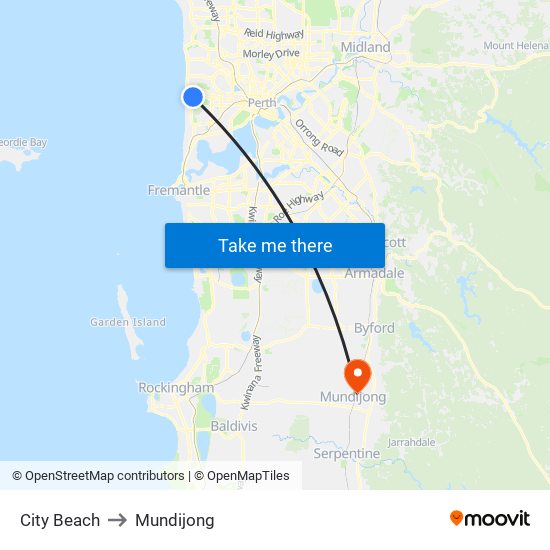 City Beach to Mundijong map