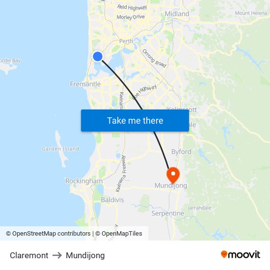 Claremont to Mundijong map