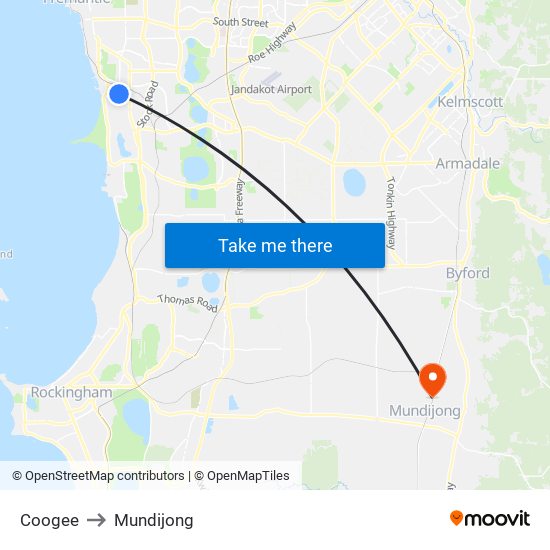 Coogee to Mundijong map